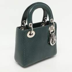 Pre Owned Dior Green Python Mini Lady Dior Chain Tote