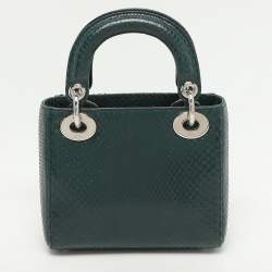 Pre Owned Dior Green Python Mini Lady Dior Chain Tote