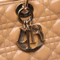 Dior Beige Patent Leather Large Lady Dior Tote Bag