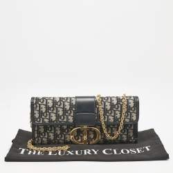 Dior Navy Blue Oblique Canvas 30 Montaigne Chain Clutch