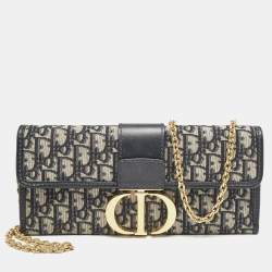 Dior Navy Blue Oblique Canvas 30 Montaigne Chain Clutch