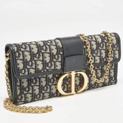 Dior Navy Blue Oblique Canvas 30 Montaigne Chain Clutch
