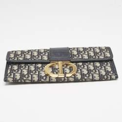 Dior Navy Blue Oblique Canvas 30 Montaigne Chain Clutch