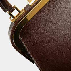Dior Dark Brown Leather Fermoir Top Handle Bag