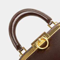 Dior Dark Brown Leather Fermoir Top Handle Bag