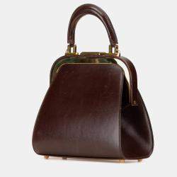 Dior Dark Brown Leather Fermoir Top Handle Bag