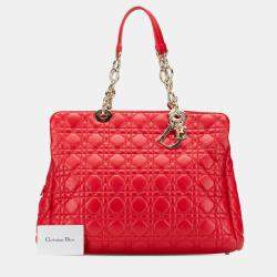 Dior Red Large Lambskin Cannage Soft Zipped Shopping Tote
