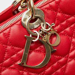Dior Red Large Lambskin Cannage Soft Zipped Shopping Tote