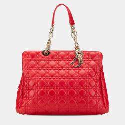 Dior Red Large Lambskin Cannage Soft Zipped Shopping Tote