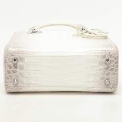 Dior White/Brown Himalayan Crocodile Small Lady Dior Tote