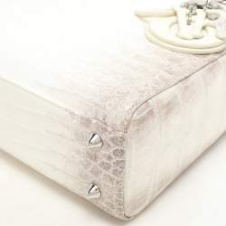 Dior White/Brown Himalayan Crocodile Small Lady Dior Tote