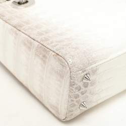 Dior White/Brown Himalayan Crocodile Small Lady Dior Tote