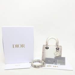 Dior White/Brown Himalayan Crocodile Small Lady Dior Tote
