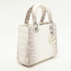 Dior White/Brown Himalayan Crocodile Small Lady Dior Tote