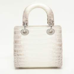 Dior White/Brown Himalayan Crocodile Small Lady Dior Tote