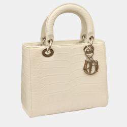 Dior Lady Dior White Crocodile Leather Five Cannage Quilts Medium Bag