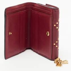 Dior Burgundy Leather Studded Lady Dior Compact Wallet