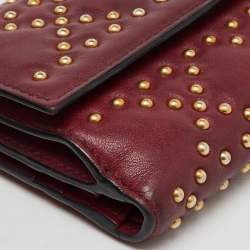 Dior Burgundy Leather Studded Lady Dior Compact Wallet