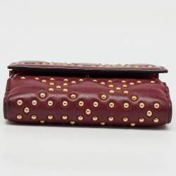 Dior Burgundy Leather Studded Lady Dior Compact Wallet