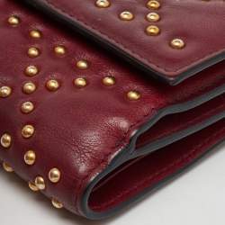 Dior Burgundy Leather Studded Lady Dior Compact Wallet