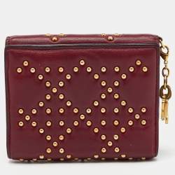 Dior Burgundy Leather Studded Lady Dior Compact Wallet