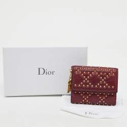 Dior Burgundy Leather Studded Lady Dior Compact Wallet