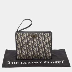 Pre Owned Dior Navy Blue Oblique Jacquard Canvas 30 Montaigne Pouch