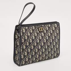 Pre Owned Dior Navy Blue Oblique Jacquard Canvas 30 Montaigne Pouch