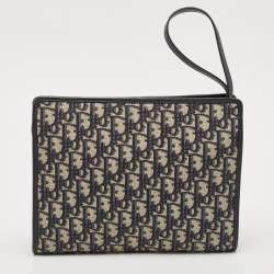 Pre Owned Dior Navy Blue Oblique Jacquard Canvas 30 Montaigne Pouch