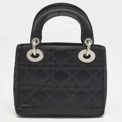 مملوكة مسبقًا Dior Black Cannage Satin Mini Crystals Embellished Lady Dior Tote