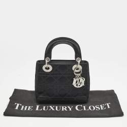مملوكة مسبقًا Dior Black Cannage Satin Mini Crystals Embellished Lady Dior Tote