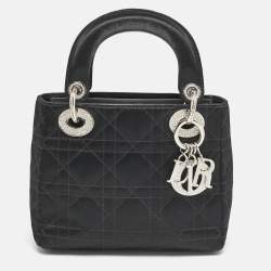 مملوكة مسبقًا Dior Black Cannage Satin Mini Crystals Embellished Lady Dior Tote
