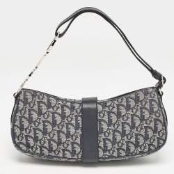 Pre Owned Dior Navy Blue Oblique Denim and Leather D Charm Shoulder Bag