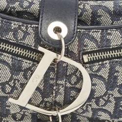 Pre Owned Dior Navy Blue Oblique Denim and Leather D Charm Shoulder Bag