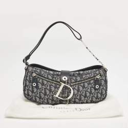 Pre Owned Dior Navy Blue Oblique Denim and Leather D Charm Shoulder Bag