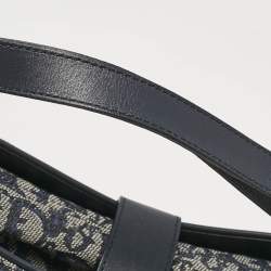 Pre Owned Dior Navy Blue Oblique Denim and Leather D Charm Shoulder Bag
