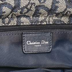 Pre Owned Dior Navy Blue Oblique Denim and Leather D Charm Shoulder Bag