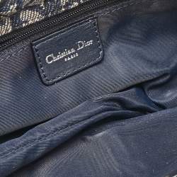 Pre Owned Dior Navy Blue Oblique Denim and Leather D Charm Shoulder Bag