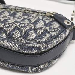 Pre Owned Dior Navy Blue Oblique Denim and Leather D Charm Shoulder Bag