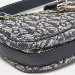 Pre Owned Dior Navy Blue Oblique Denim and Leather D Charm Shoulder Bag