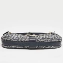 Pre Owned Dior Navy Blue Oblique Denim and Leather D Charm Shoulder Bag