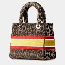 Dior Brown Velvet Leopard Mizza Lady D Lite Medium Shoulder Bag