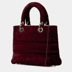 Dior Red Medium Velvet Cannage Lady D Lite