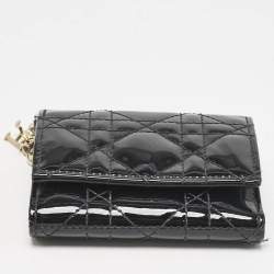 Pre Owned Dior Black Cannage Patent Leather Lady Dior Trifold Wallet