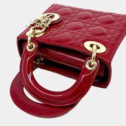 Pre Owned Dior Red Patent Cannage Lady Mini Bag