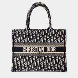Dior Navy Blue Fabric Oblique Book Tote Bag