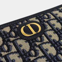 Dior Beige Navy Blue Canvas Dior Beige/Navy Blue Coated Canvas Oblique 30 Montene Pouch