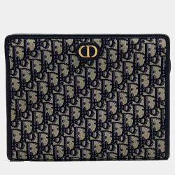 Dior Beige Navy Blue Canvas Dior Beige/Navy Blue Coated Canvas Oblique 30 Montene Pouch