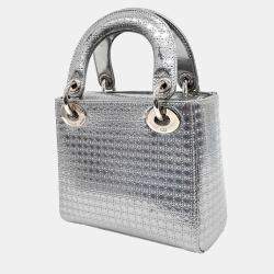 Dior Silver Leather Cannage Lady Mini Bag