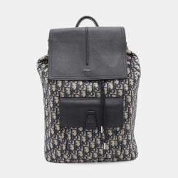 Dior Navy Black Leather Canvas Oblique Backpack